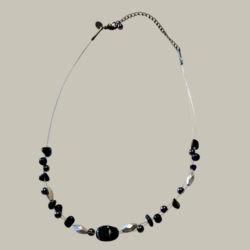 Lia Sophia Necklace Floating Bead Illusion Modernist Minimalist Black Silver OS